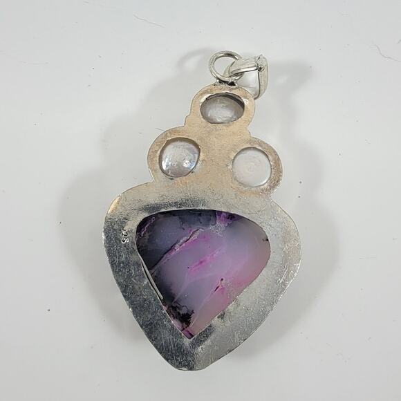 Handmade Silver Pendant with Pink Jasper Heart, Freshwater Pearls & 925 Setting - Picture 9 of 10